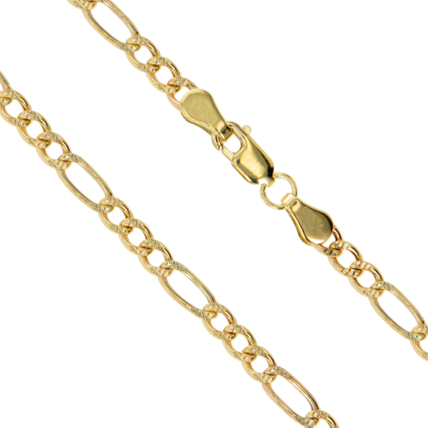 10k Yellow Gold-Hollow Pave Figaro Link Chain 3.3mm Necklace