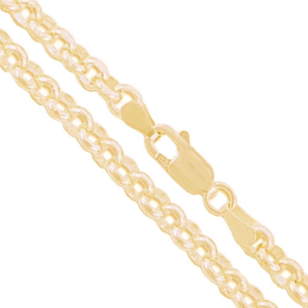 10k Yellow Gold-Hollow Cable Chain Round Rolo Link 3.4mm Necklace