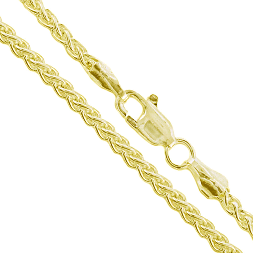 10k Yellow Gold-Hollow Round Braided Wheat Spiga Link Chain 3.9mm Necklace