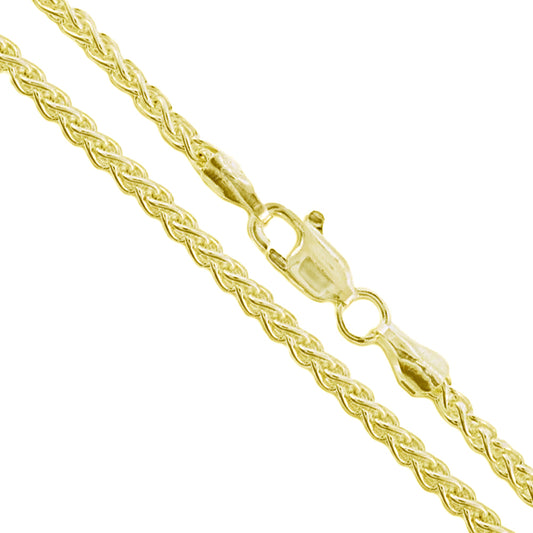 10k Yellow Gold-Hollow Round Braided Wheat Spiga Link Chain 2.2mm Necklace
