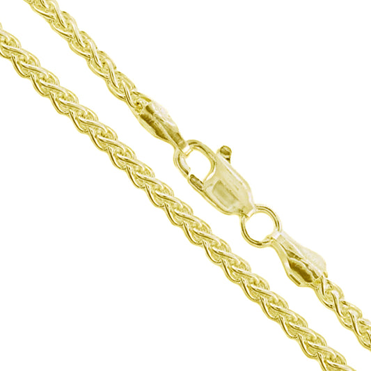 10k Yellow Gold-Hollow Round Braided Wheat Spiga Link Chain 3mm Necklace