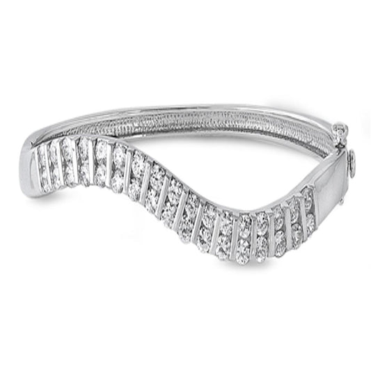 Wave Bracelet Clear Simulated CZ .925 Sterling Silver