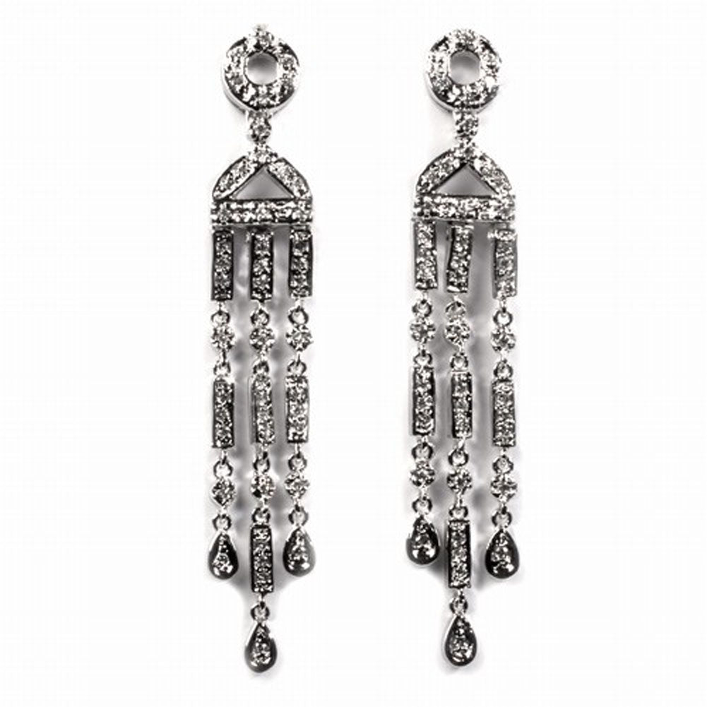 Sterling Silver Chandelier Dangle Teardrop Elegant Ornate Earrings Clear CZ 925