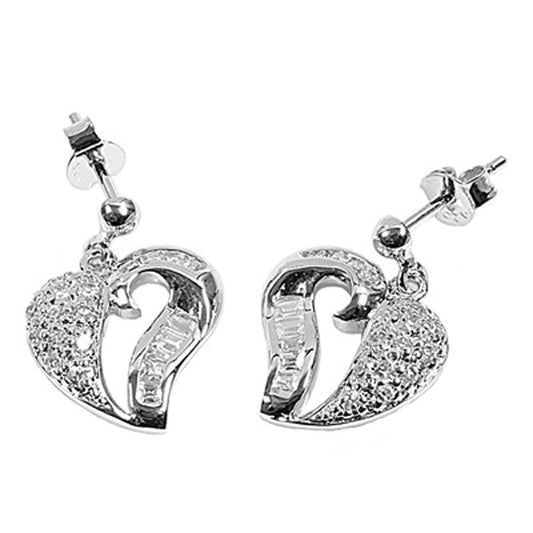 Heart Earrings Clear Simulated CZ .925 Sterling Silver