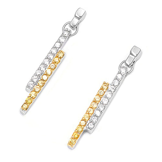 Gold-Tone Bar Earrings Clear Simulated CZ Yellow Simulated CZ .925 Sterling Silver