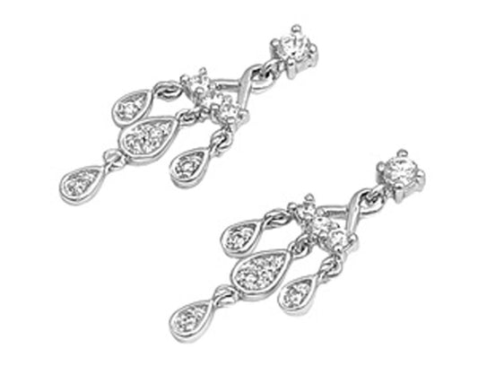 Hanging Earrings Clear Simulated CZ .925 Sterling Silver