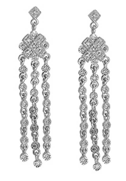 Long Hanging Earrings Clear Simulated CZ .925 Sterling Silver