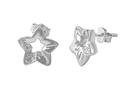 Star Earrings Clear Simulated CZ .925 Sterling Silver