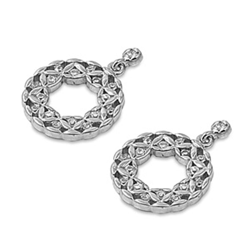 Circle Earrings Clear Simulated CZ .925 Sterling Silver