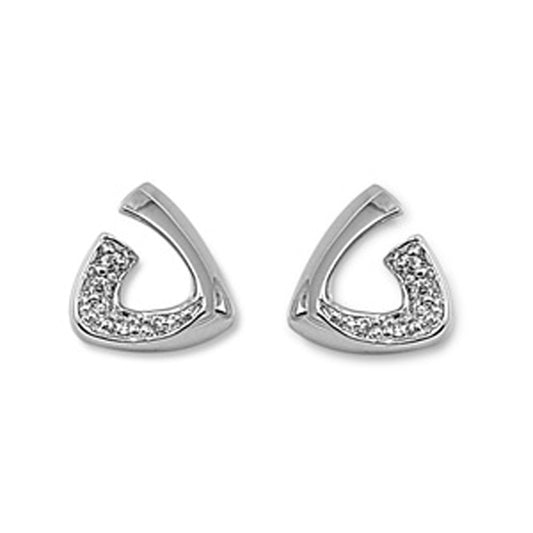 Open Triangle Earrings Clear Simulated CZ .925 Sterling Silver