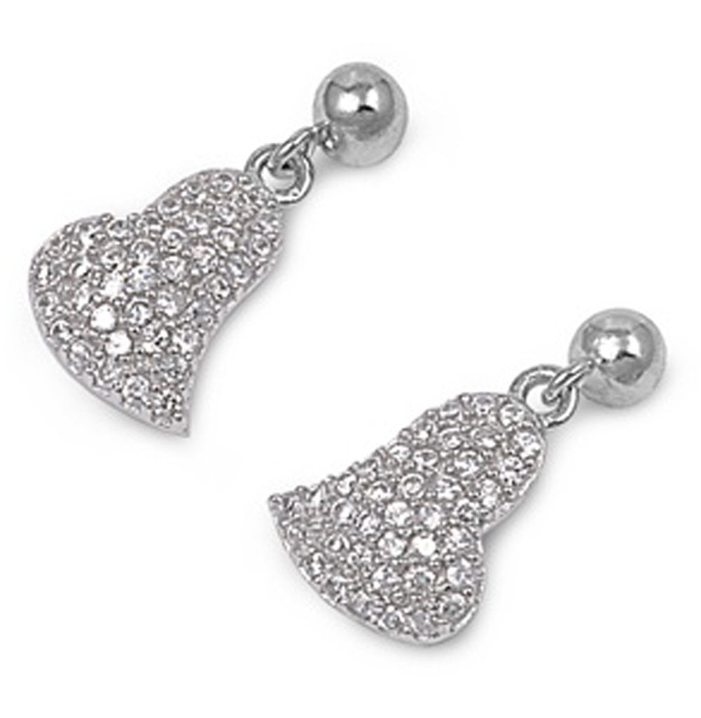 Micro Pave Heart Earrings Clear Simulated CZ .925 Sterling Silver