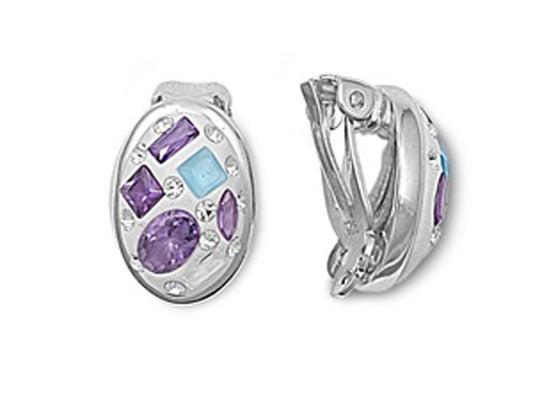 Mosaic Earrings Simulated Aquamarine Simulated Lavender .925 Sterling Silver