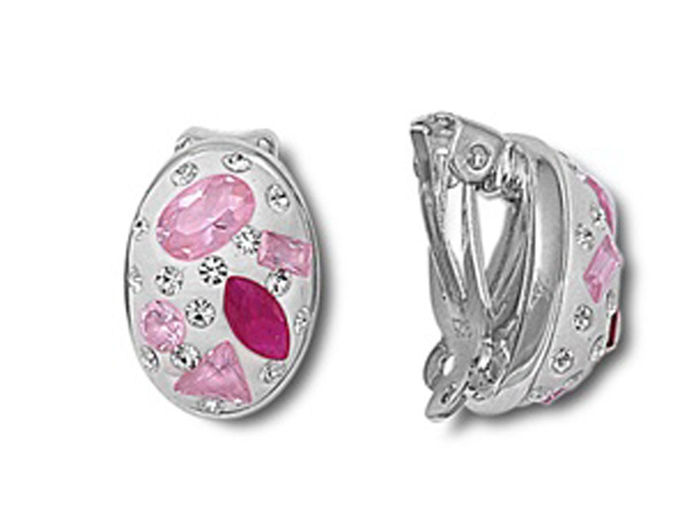 Mosaic Earrings Pink Simulated CZ Simulated Ruby .925 Sterling Silver