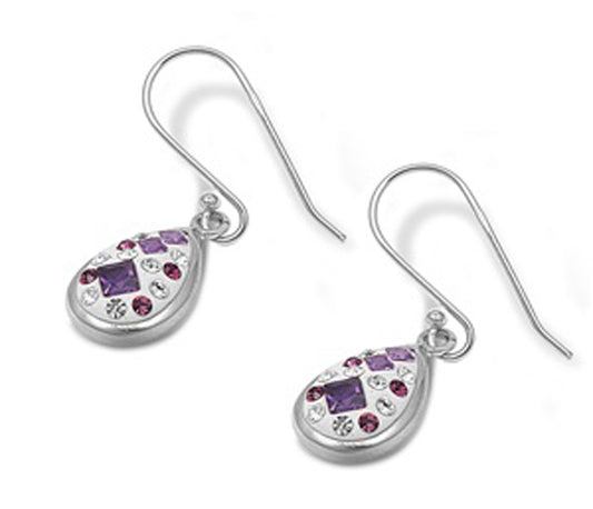 Mosaic Teardrop Earrings Simulated Amethyst Pink Simulated CZ .925 Sterling Silver