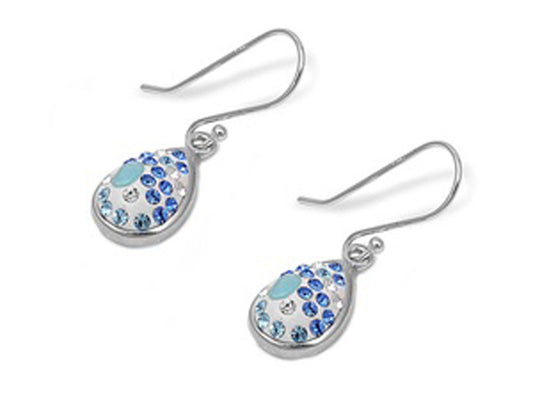 Mosaic Teardrop Earrings Blue Simulated Sapphire Clear Simulated CZ .925 Sterling Silver