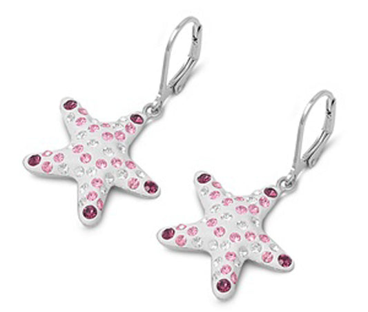 Mosaic Starfish Earrings Simulated Amethyst Pink Simulated CZ .925 Sterling Silver