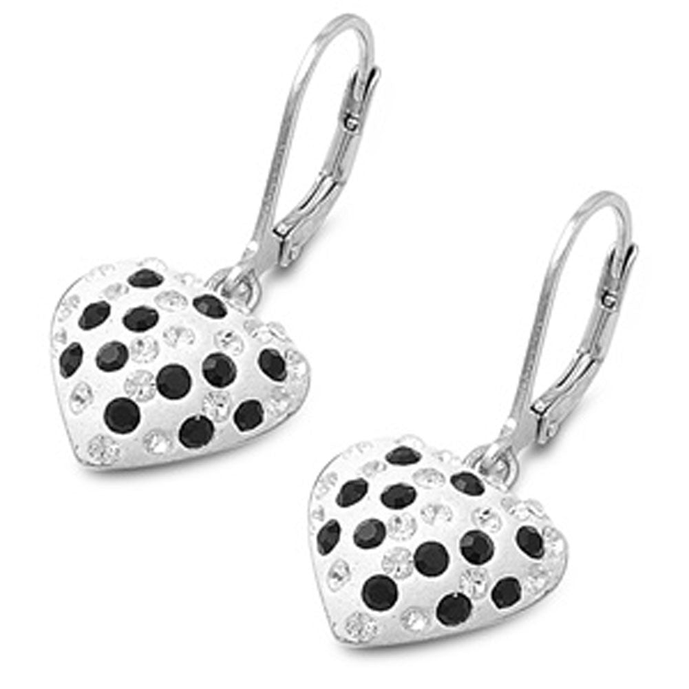 Mosaic Heart Earrings Black Simulated CZ Clear Simulated CZ .925 Sterling Silver