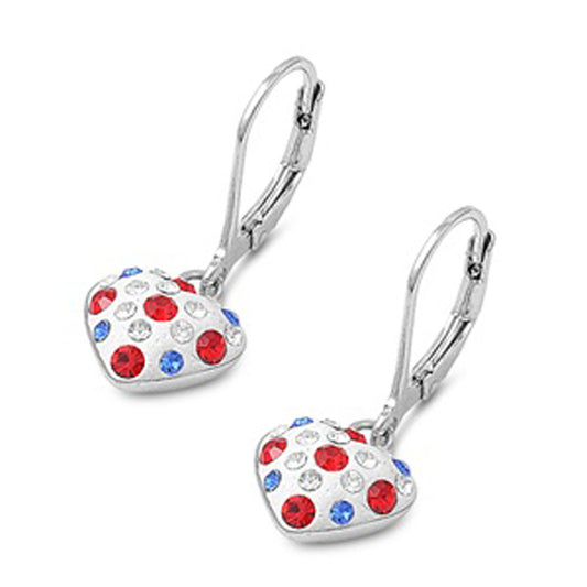 Mosaic Heart Earrings Simulated Ruby Clear Simulated CZ .925 Sterling Silver