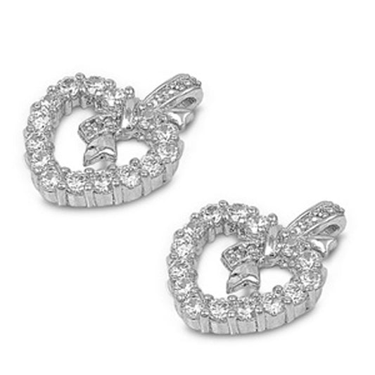 Heart Earrings Clear Simulated CZ .925 Sterling Silver