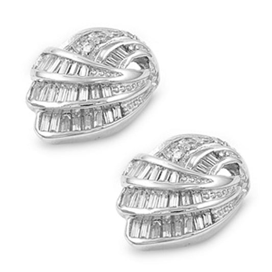 Shell-Shaped Earrings Clear Simulated CZ .925 Sterling Silver