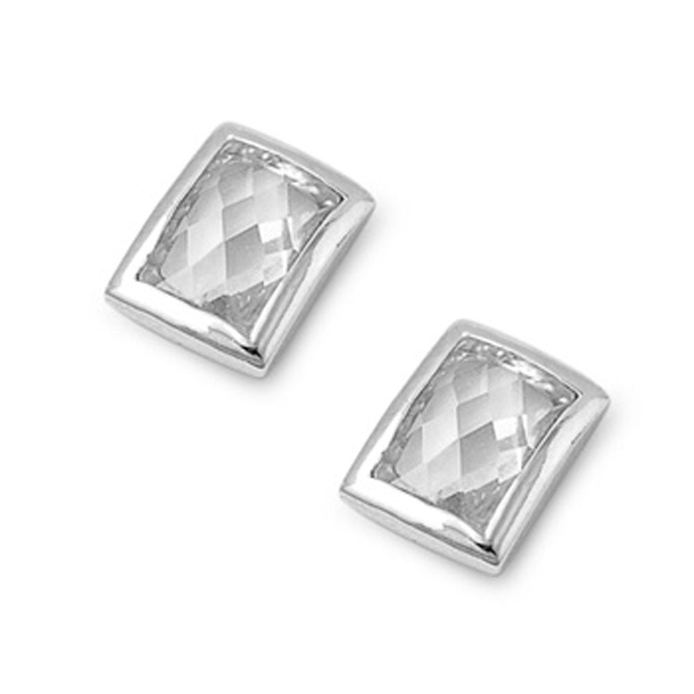 Rectangle Earrings Clear Simulated CZ .925 Sterling Silver
