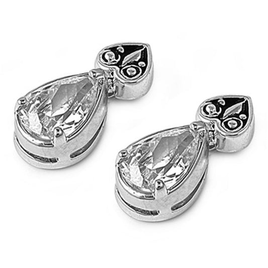 Teardrop Earrings Clear Simulated CZ .925 Sterling Silver