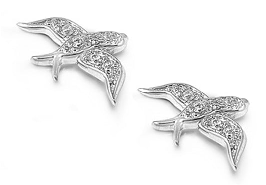Animal Cute Studded Sparrow Bird Nature Clear Simulated CZ .925 Sterling Silver Earrings