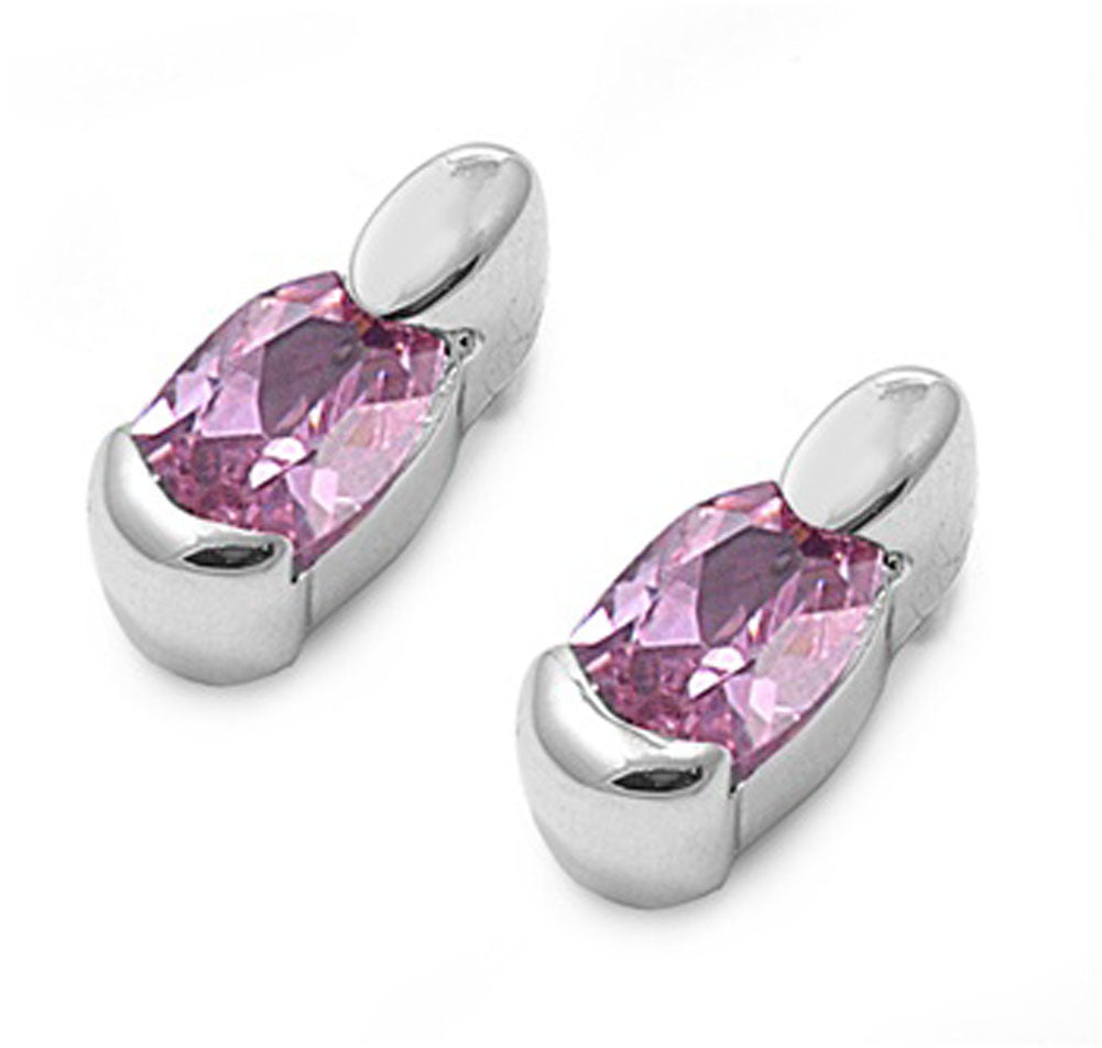 Earrings Pink Simulated CZ .925 Sterling Silver