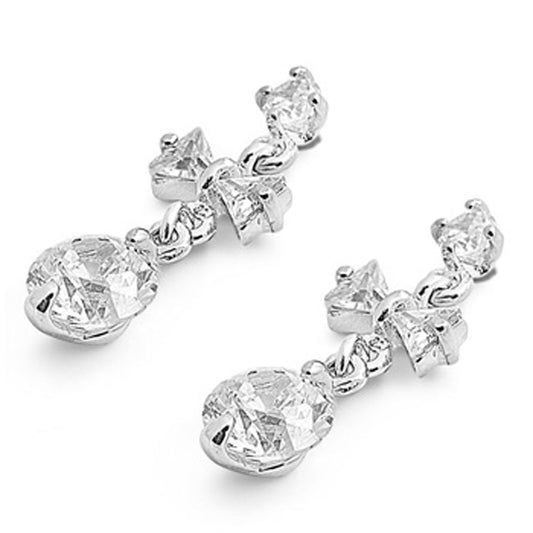 Hanging Earrings Clear Simulated CZ .925 Sterling Silver