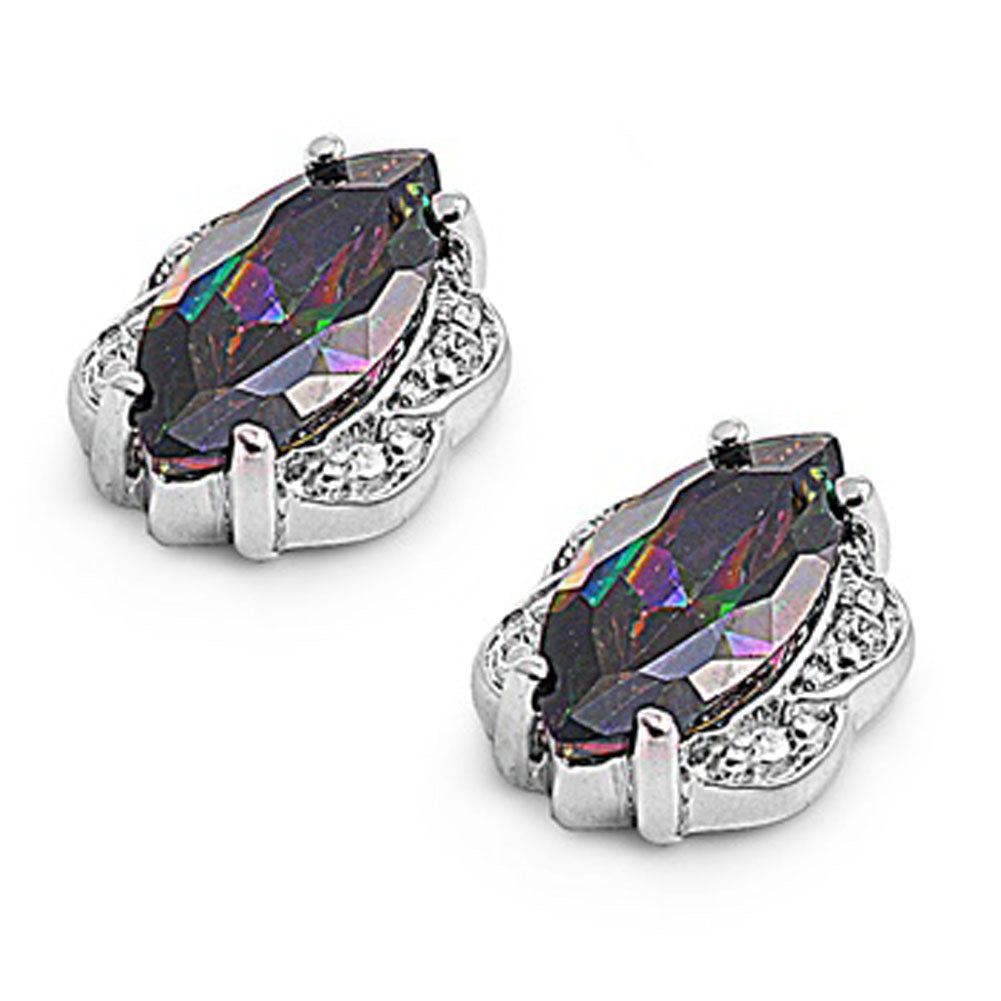 Marquise Earrings Rainbow Simulated Topaz Clear Simulated CZ .925 Sterling Silver