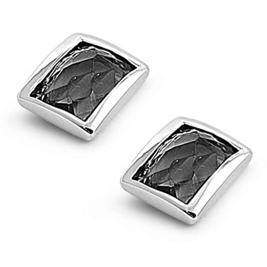 Rectangle Earrings Black Simulated CZ .925 Sterling Silver