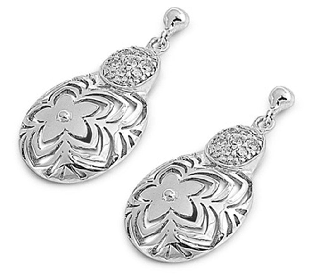 Flower Cutout Earrings Clear Simulated CZ .925 Sterling Silver