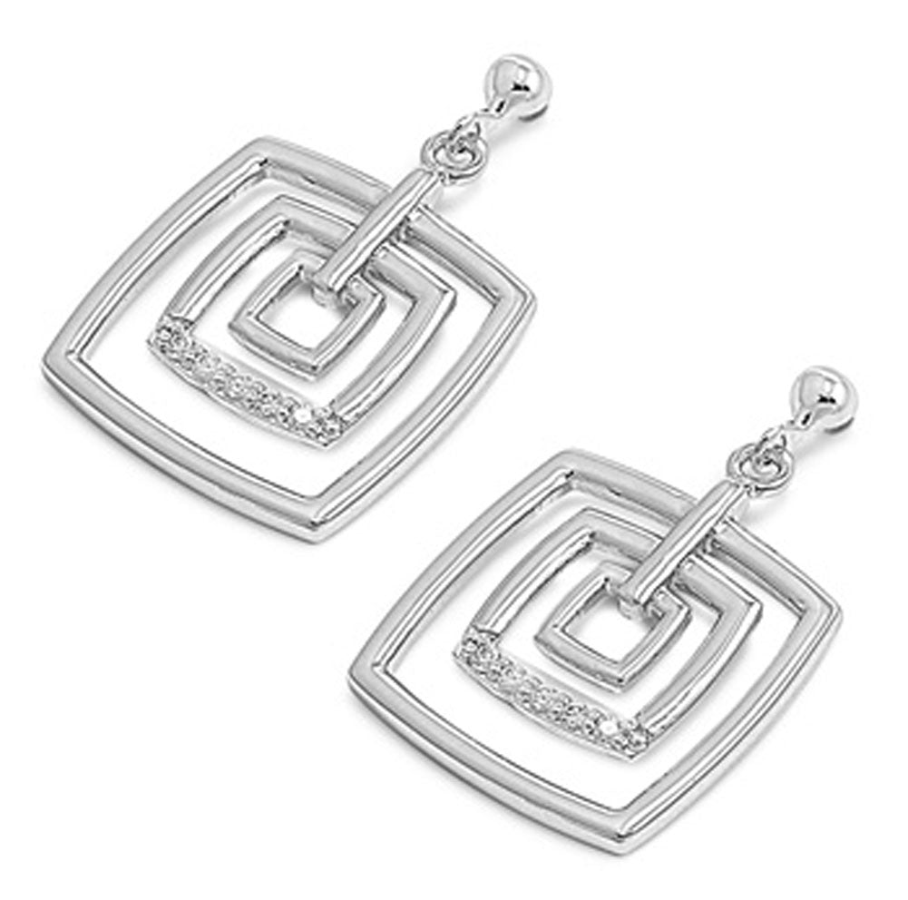 Square Earrings Clear Simulated CZ .925 Sterling Silver