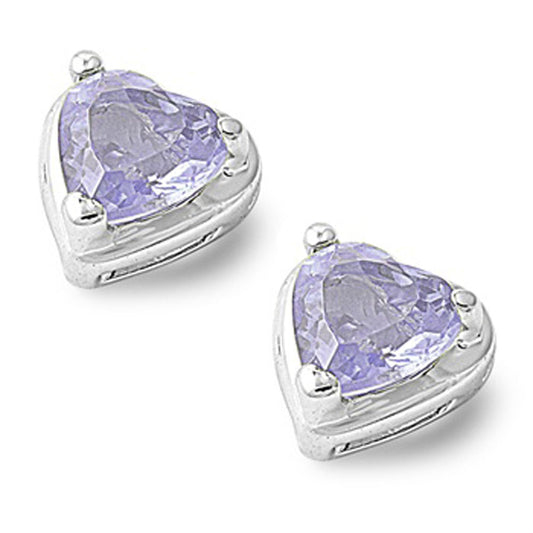 Heart Earrings Simulated Lavender .925 Sterling Silver