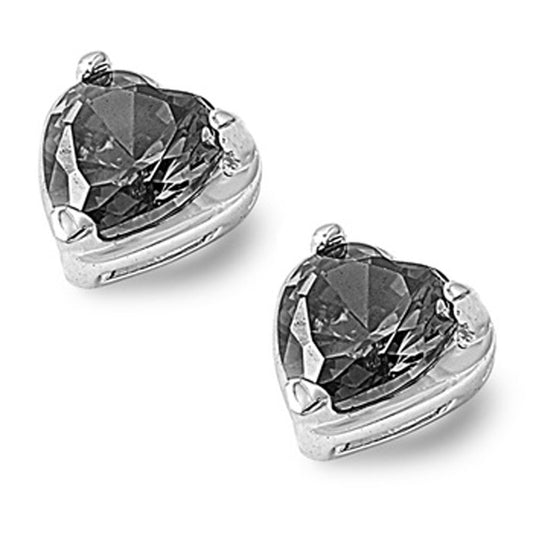 Heart Earrings Black Simulated CZ .925 Sterling Silver