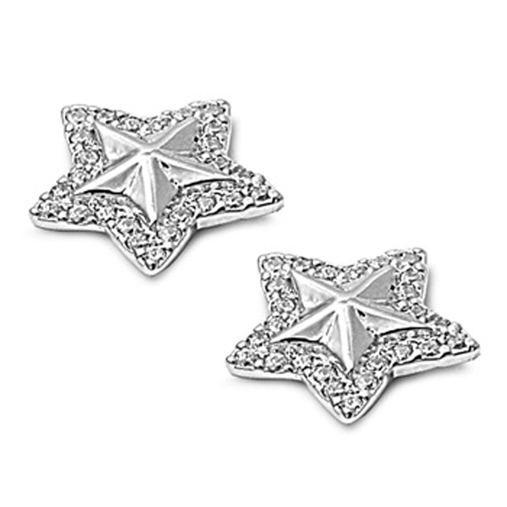 Halo Star Earrings Clear Simulated CZ .925 Sterling Silver