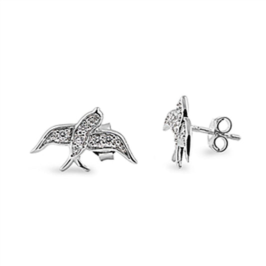 Bird Earrings Clear Simulated CZ .925 Sterling Silver