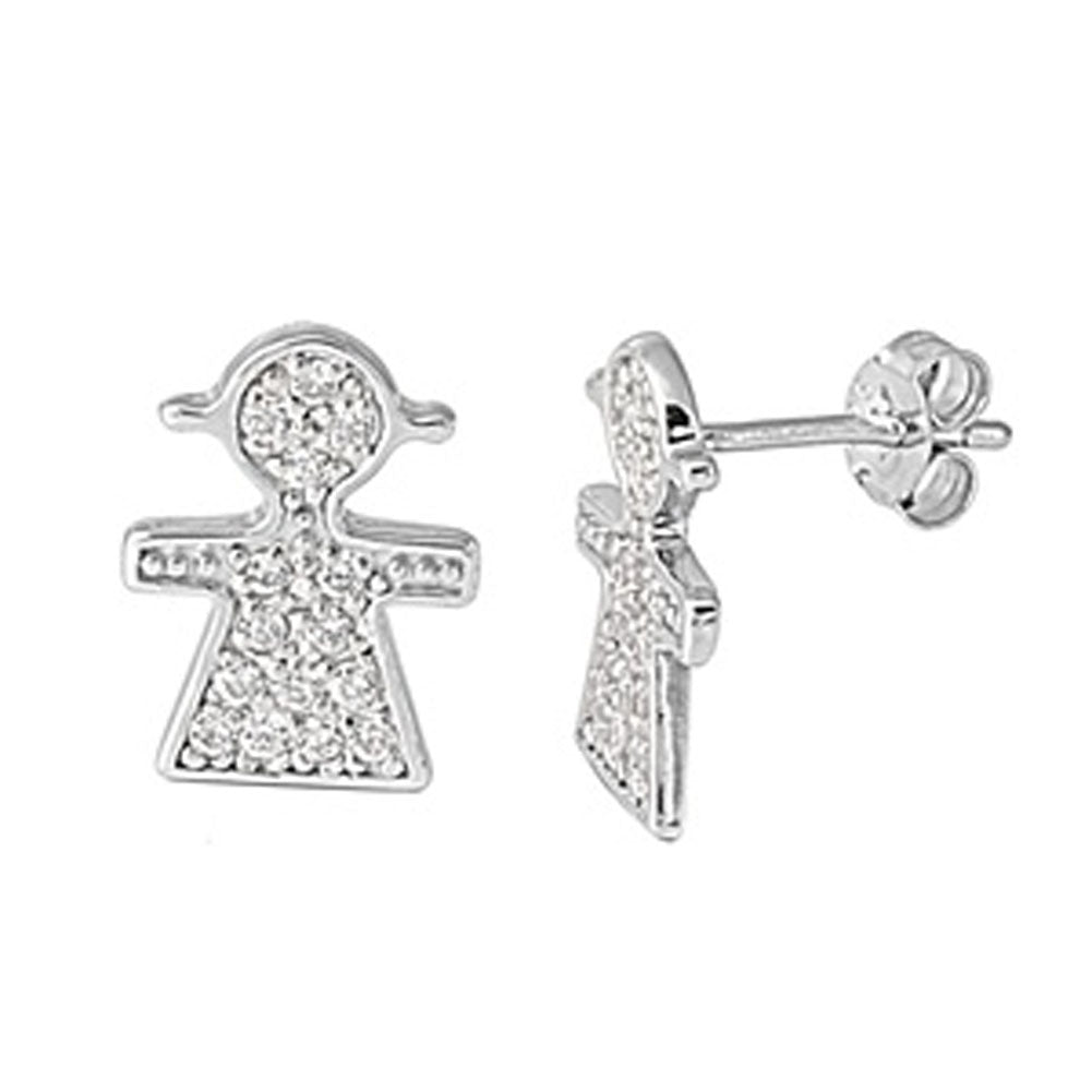 Girl Earrings Clear Simulated CZ .925 Sterling Silver