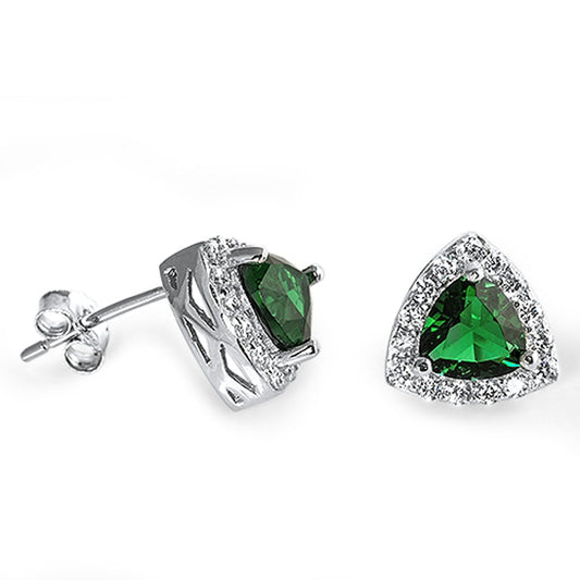 Halo Trillion Earrings Simulated Emerald Clear Simulated CZ .925 Sterling Silver