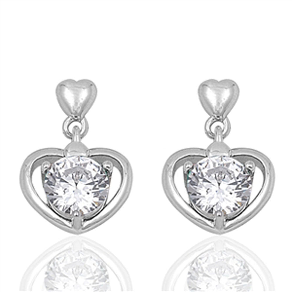 Heart Round Earrings Clear Simulated CZ .925 Sterling Silver