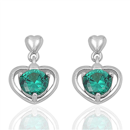 Heart Round Earrings Simulated Emerald .925 Sterling Silver