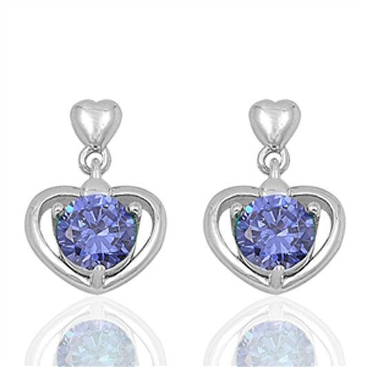 Heart Round Earrings Simulated Tanzanite .925 Sterling Silver