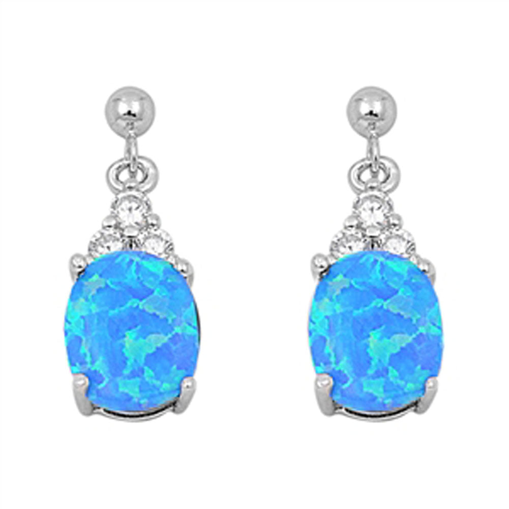 Oval Earrings Light Blue Simulated Opal Clear Simulated CZ .925 Sterling Silver