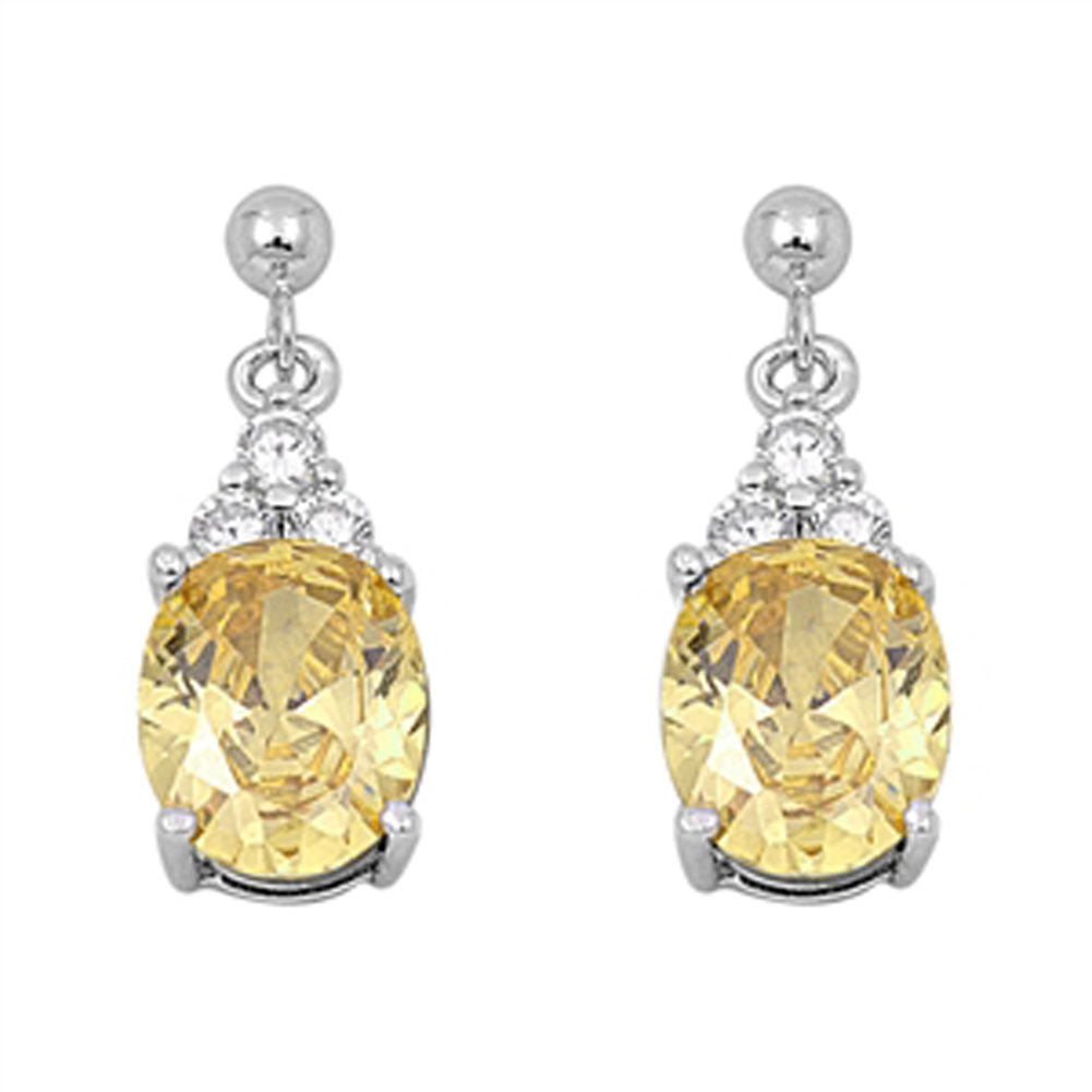 Oval Earrings Yellow Simulated CZ Clear Simulated CZ .925 Sterling Silver