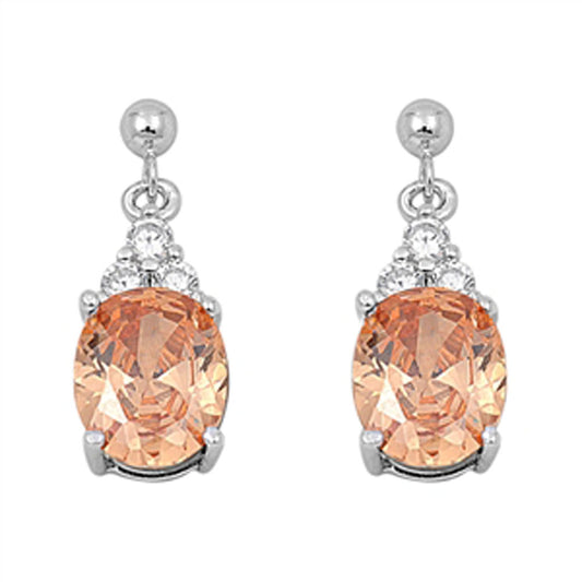 Oval Earrings Champagne Simulated CZ Clear Simulated CZ .925 Sterling Silver