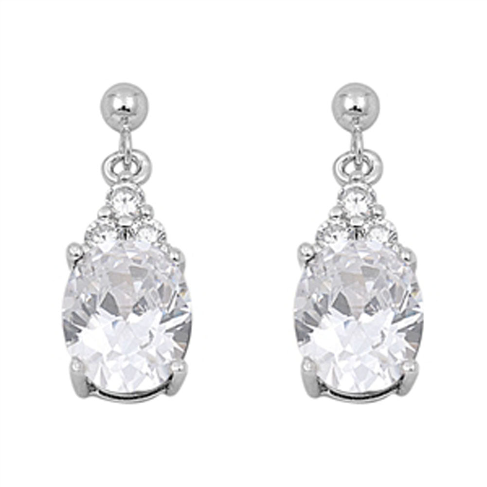 Oval Earrings Clear Simulated CZ .925 Sterling Silver