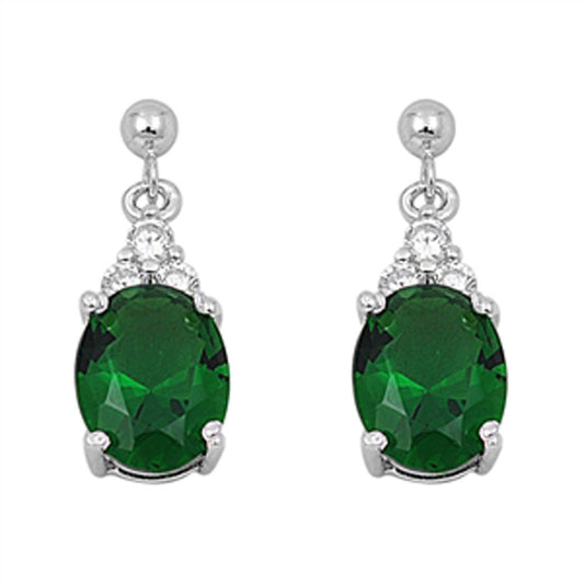 Oval Earrings Simulated Emerald Clear Simulated CZ .925 Sterling Silver
