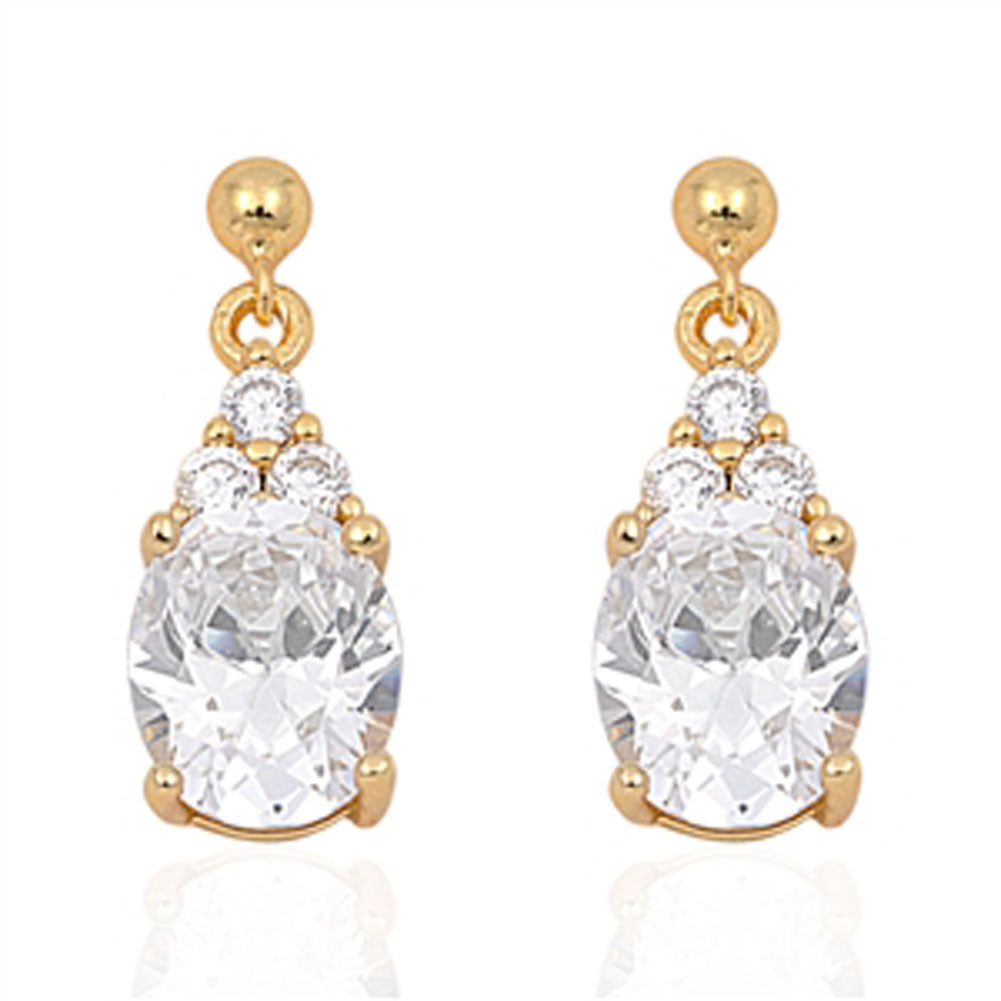 Gold-Tone Oval Earrings Clear Simulated CZ .925 Sterling Silver