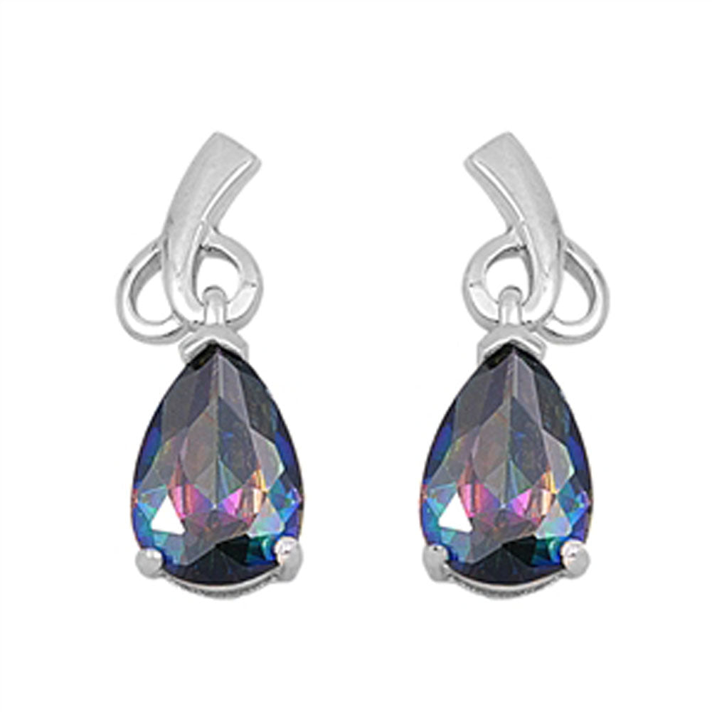 Teardrop Earrings Rainbow Simulated Topaz .925 Sterling Silver