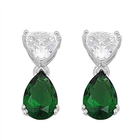Teardrop Earrings Simulated Emerald Clear Simulated CZ .925 Sterling Silver